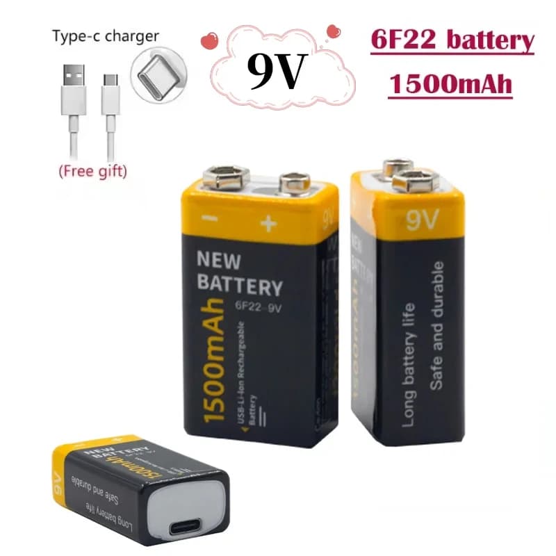 1-6PCS USB-9V 1100mAh Li-ion Rechargeable Battery Type-C USB 6F22 9V Battery for RC Helicopter Model Microphone Toy