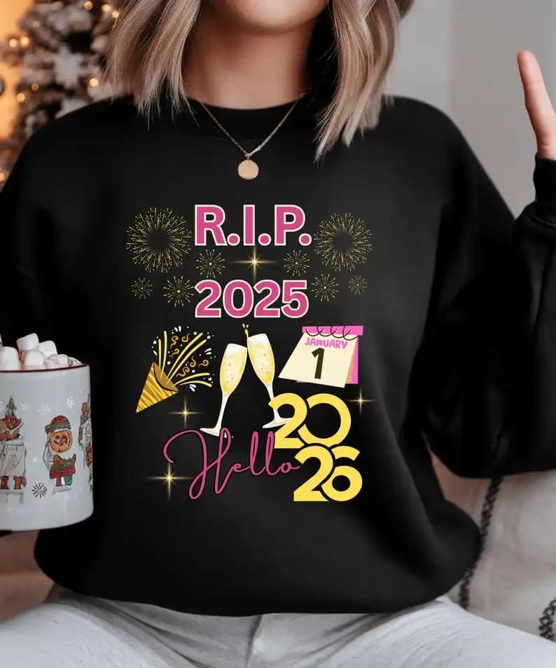 New Year Celebration Sweatshirt Letters 2025 Hello 2026 Party Unisex Crewneck Cozy Gift Holiday Apparel Matching Hoodies New in