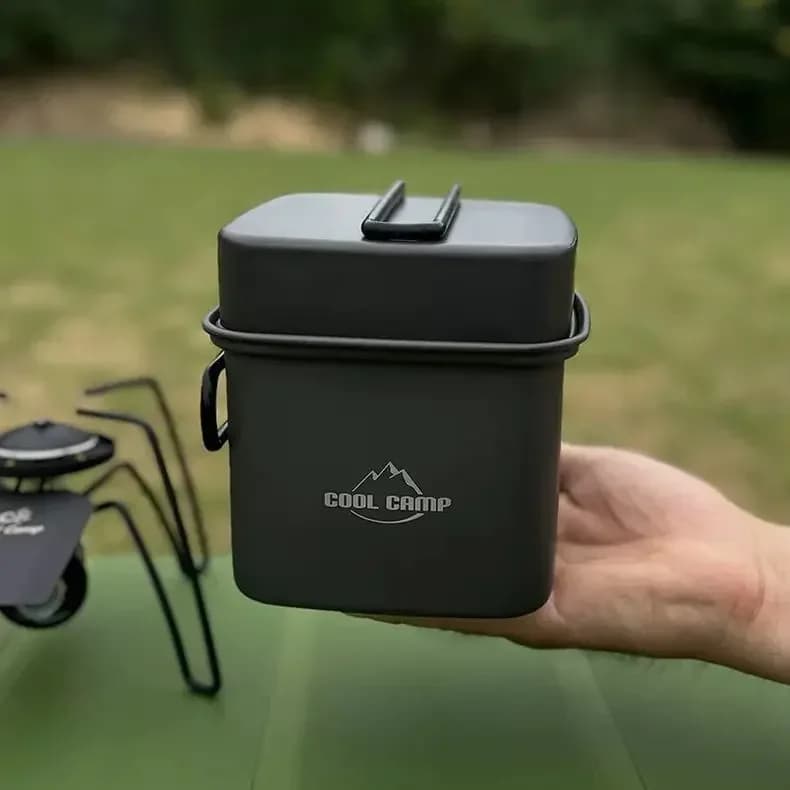 Outdoor Camping Square Pot Folding Portable Aluminum Alloy Lunch Box Frying Pan Cooking Pot Fishing Mountaineering Cutlery Set