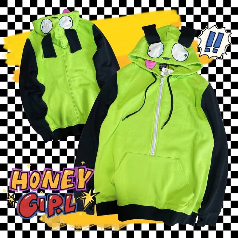 Anime Invader Costume Cosplay Cappotto Alien Zim Felpe con cappuccio Giacca con cappuccio Zip Up Pullover Felpe con orecchie Halloween