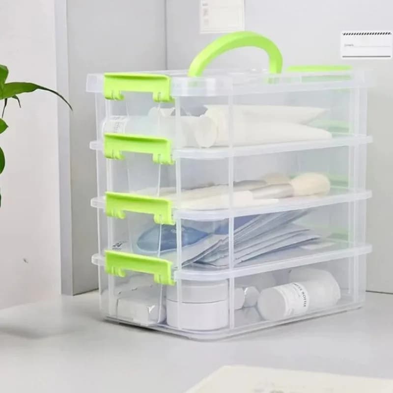 4-layer stackable transparent plastic storage box covers, partitioned drawer storage boxes