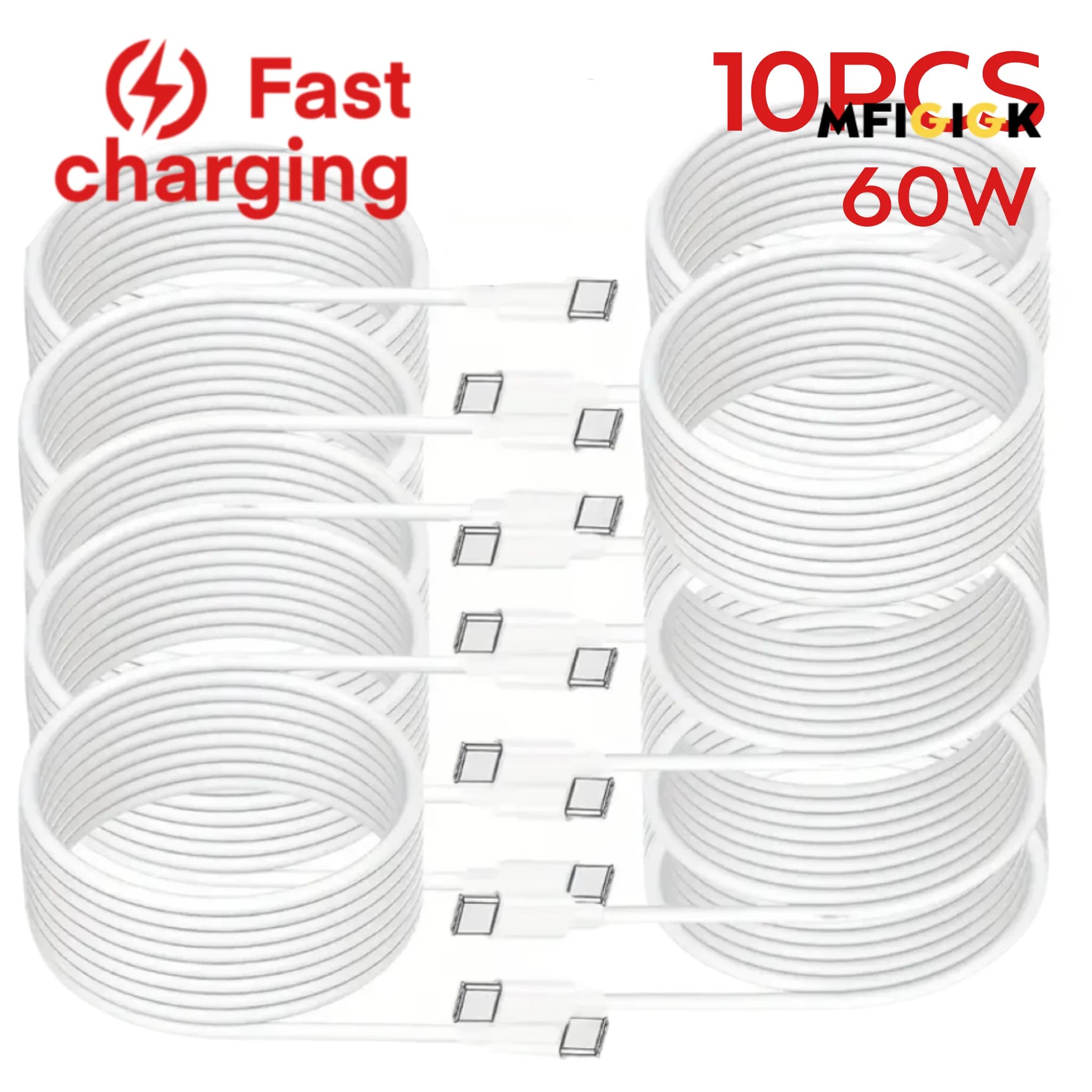 MFIGlGK 10x Lotto 60W Cavo da tipo C a tipo C Caricabatterie rapido PD per Samsung IPhone 15 Set di cavi di ricarica Premium - Ricarica rapida Up6A