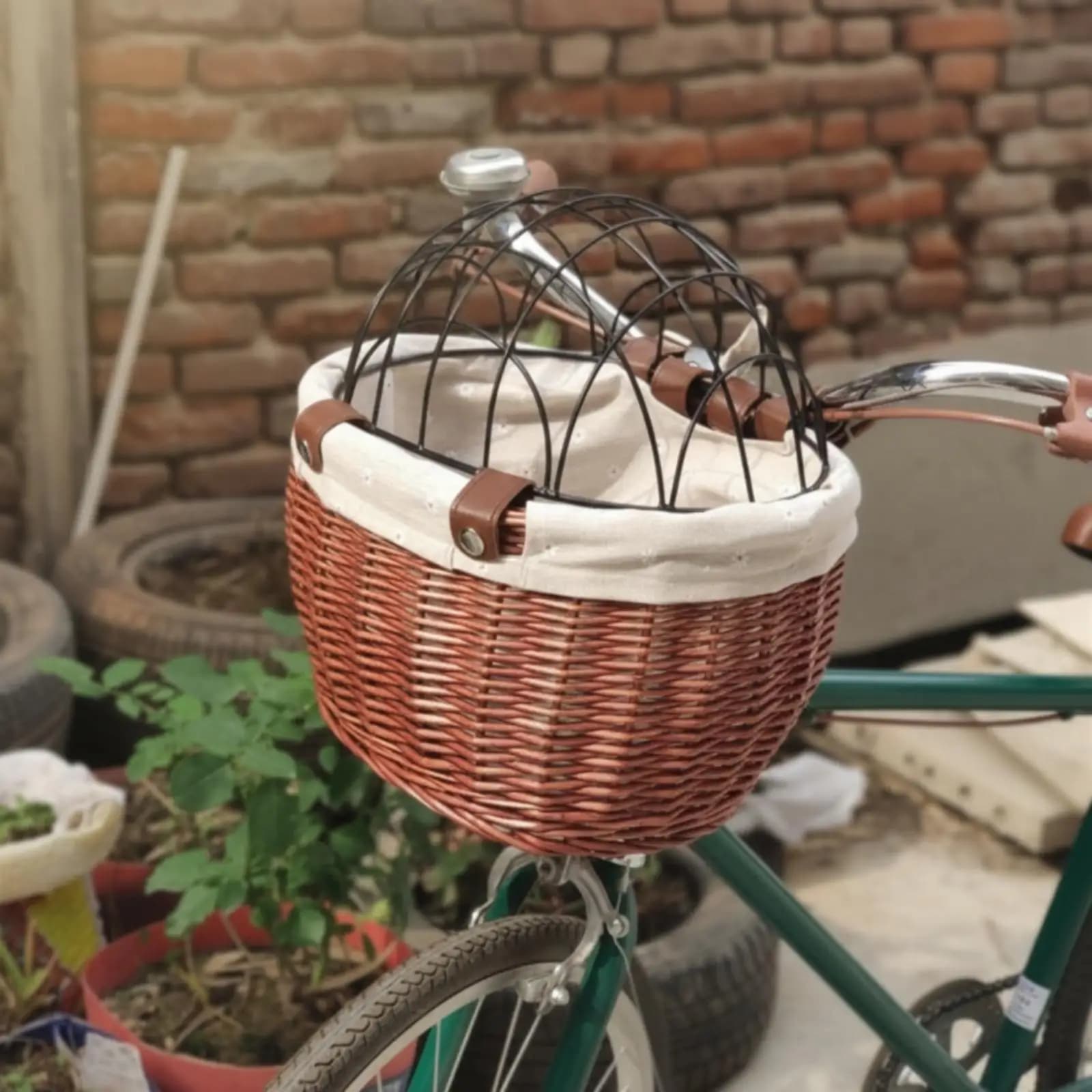 Pet Basket with Wire Dome Sturdy Front Bike Pet Carrier Easy to Install for Cats