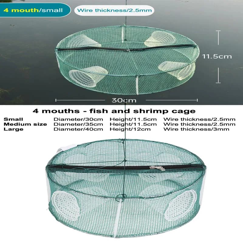 Rete da Pesca Pieghevole Rotonda con 3/4 Fori, Trappola Automatica per Pesci e Gamberi, Rete per Catturare Gamberetti, Esche per Pesci, Trappola a Rete