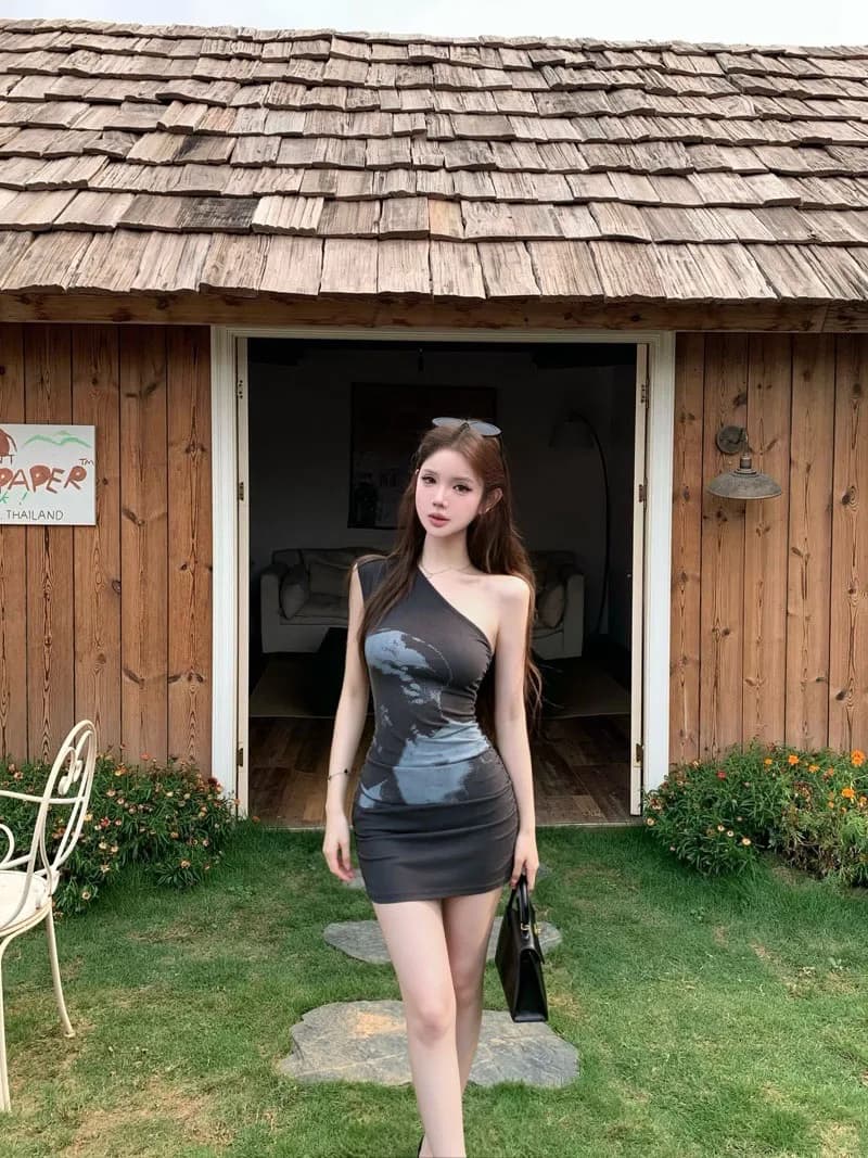 Sexy Shoulder Print Dress Women's Fashion Slim Fit Bodycon Skirt Short Skirt City Commute A-Line Silhouette Sleeveless