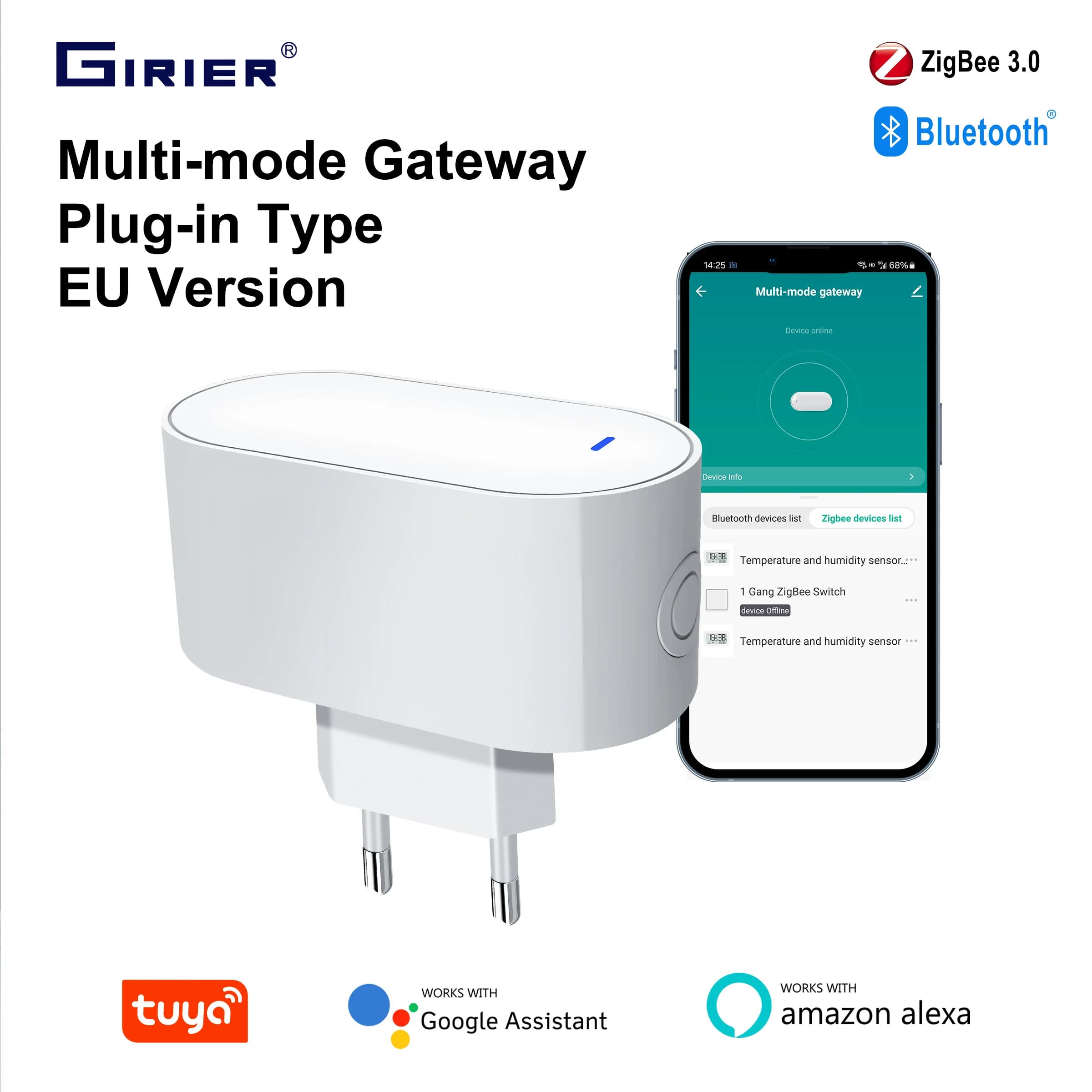 GIRIER Tuya ZigBee Gateway Hub Tipo plug-in Multi-modalità ZigBee Gateway Bridge Bluetooth Mesh Hub Supporta l'automazione domestica intelligente