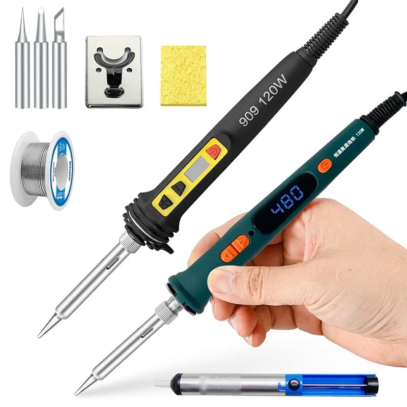Kit Saldatore Digitale 120W con Riscaldamento in 15s, Set di Strumenti per Riparazione, Saldatore Elettrico con Doppia Calibrazione della Temperatura 200-600°C