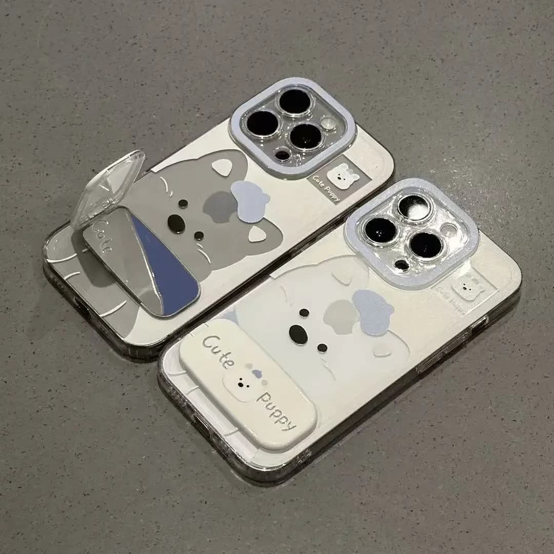 Specchio per il Trucco a Forma di Cucciolo, Pieghevole, Invisibile, Supporto per Telefono a Cartone Animato, Carino e Portatile, Adesivo Posteriore, Nuovo Supporto Adesivo Universale da Scrivania