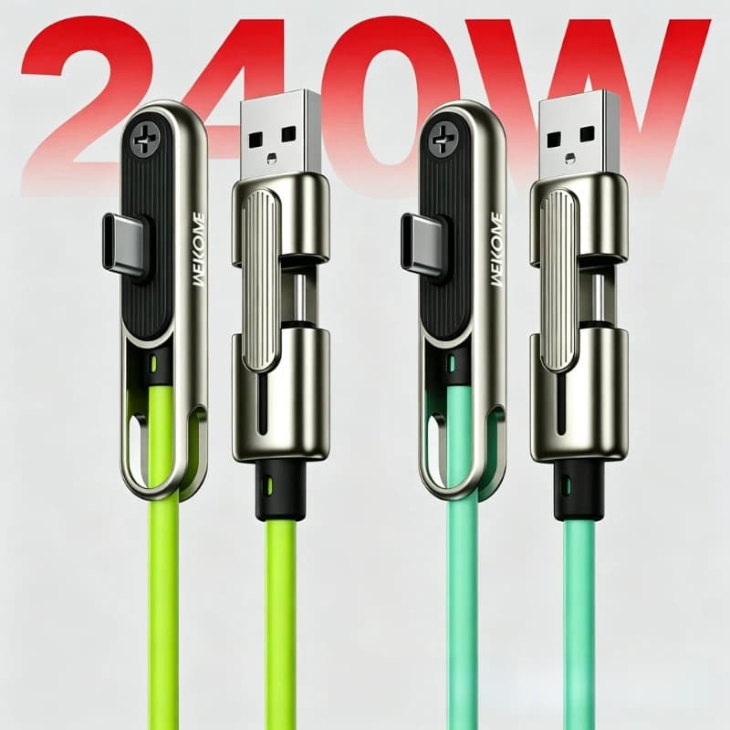 Universal 4 in 1 Fast Charging USB Charging Cable 240W with Adjustable Phone Stand Compatible with IPhone Android Type C
