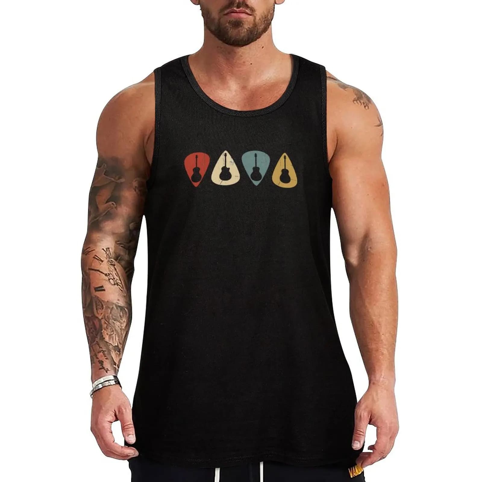 Plettri per chitarra acustica Retro For Guitar Player Tank Top Maglietta senza maniche ad asciugatura rapida per corsa, jogging, abbigliamento sportivo