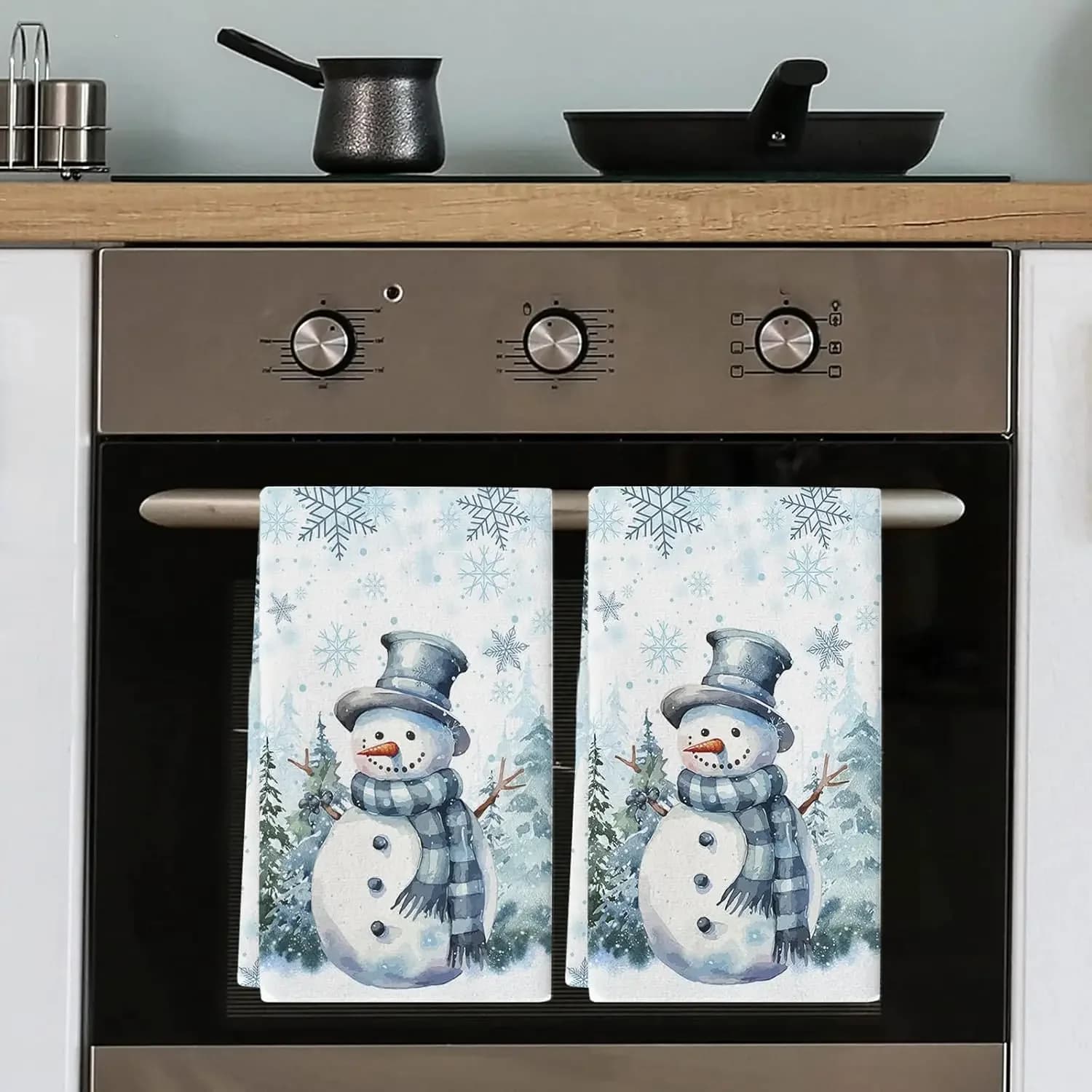 Christmas Snowman Pine Tree Forest Snowflake Blue Towel Kitchens Accessories Quick Drying Bar Hand Dishcloths Cleaning Supplies