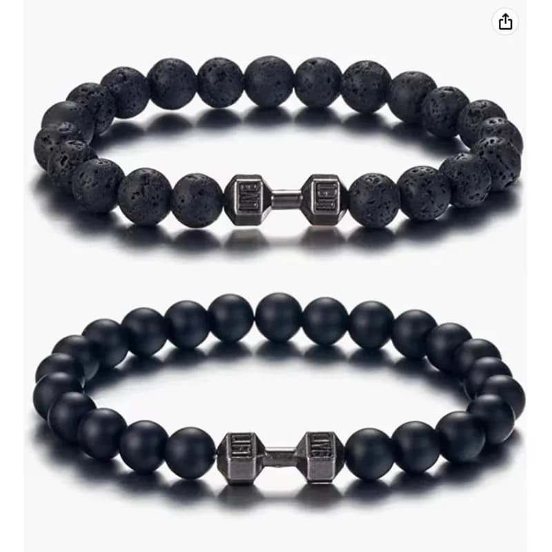 1pcs/Set Natural Stone Dumbbell Beaded Bracelet Black Beads Fitness Fit Life Prayer Bracelets Bangles Barbell Men Jewelry