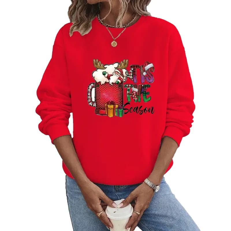 Felpa con cappuccio girocollo Stampa di lettere natalizie europee e americane Felpa nuovo stile Felpe Abbigliamento Streetwear Donna