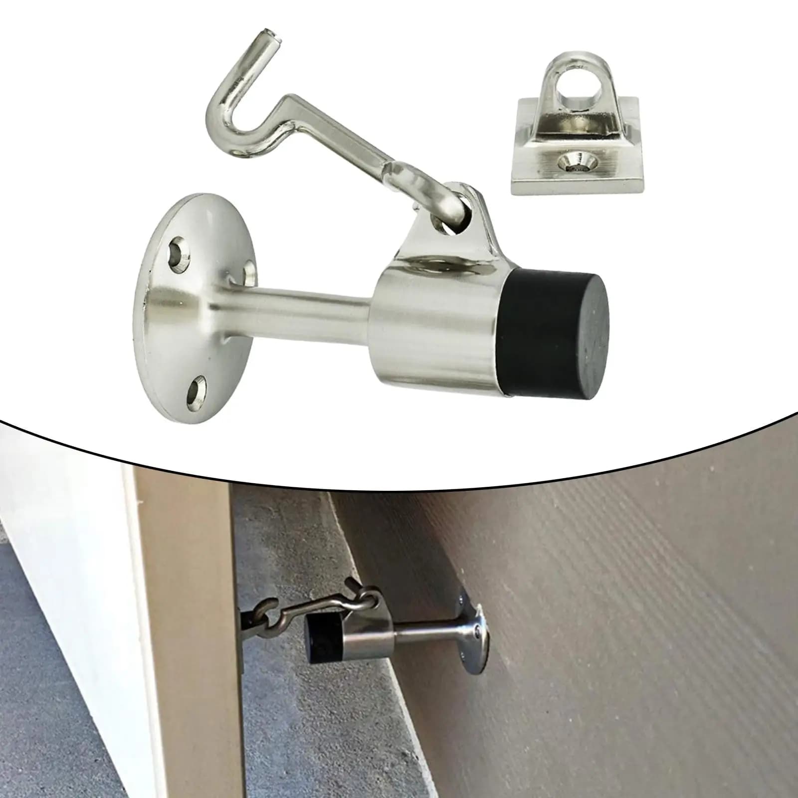 Fermaporta con Gancio, Ammortizzatore in Gomma Insonorizzante, Accessorio per la Casa, Dispositivo per Bloccare la Porta