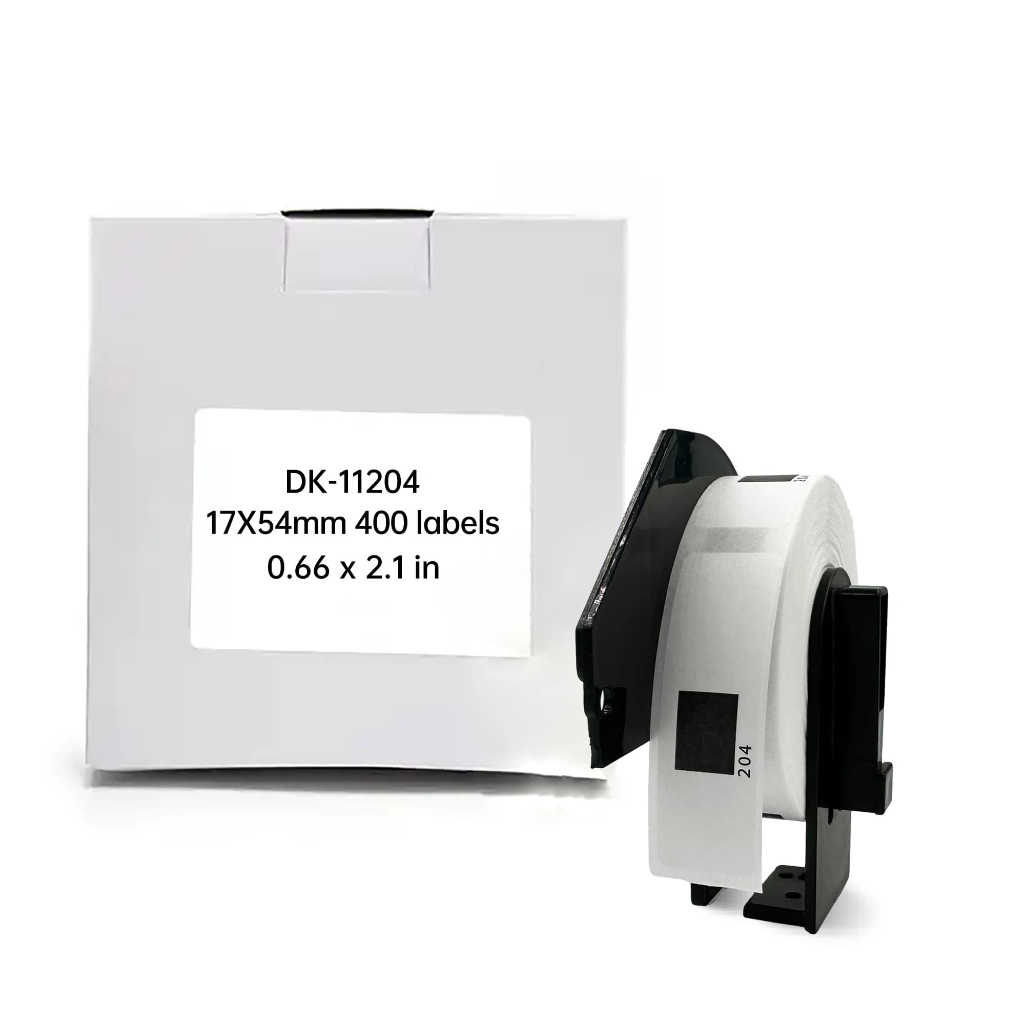 Etichette compatibili Brother DK 11204 17 x 54 mm, 400 etichette per rotolo, nero su bianco, rotolo di etichette piccole con cartuccia portaetichette