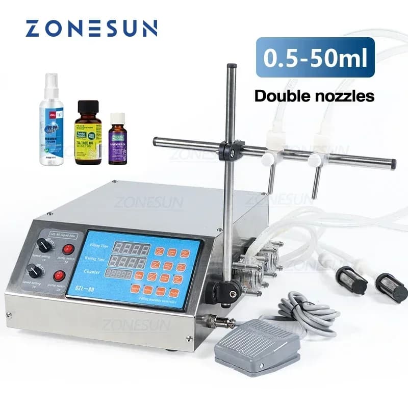 ZONESUN ZS-YTPP2T 2 Head Semi-Automatic Liquid Filling Machine with Peristaltic Water Bottle Pump