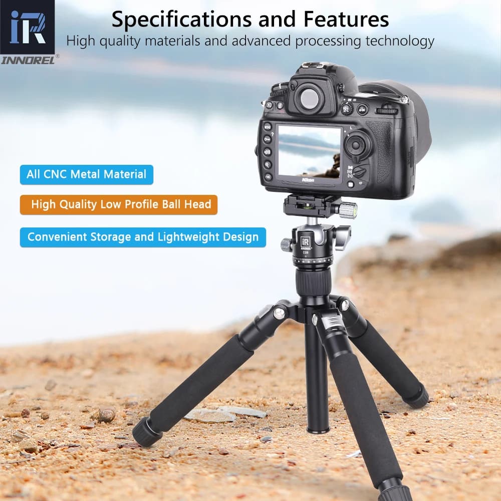 INNOREL PW30 Mini Tripod Aluminum Portable Tabletop Tripod for DSLR Video Camcorder Cell Phone Load 10kg D28 Panoramic Ball Head
