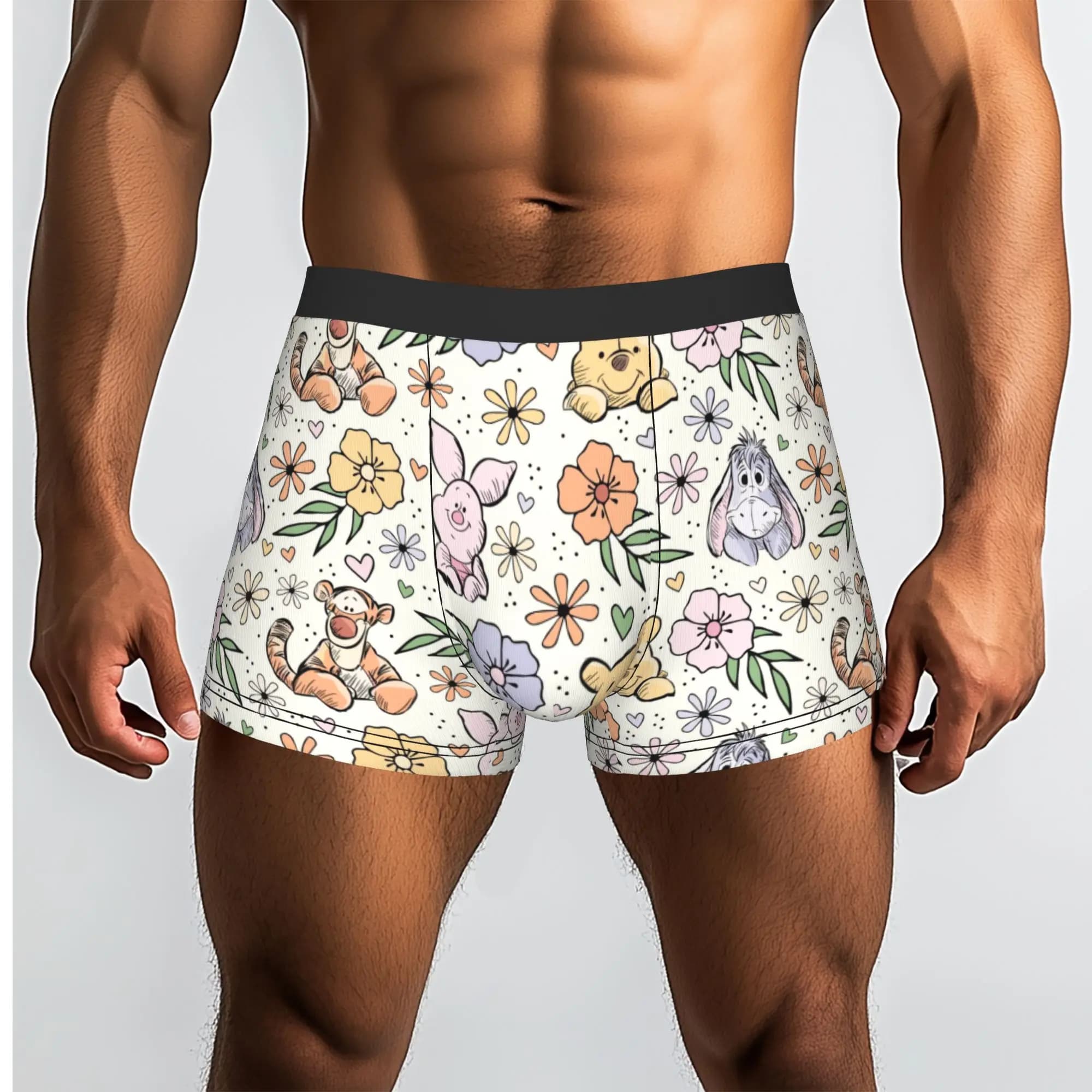Custom Novelty W-Winnie Anime The Pooh Boxers Shorts Panties Men's Underpants Stretch Briefs Underwear