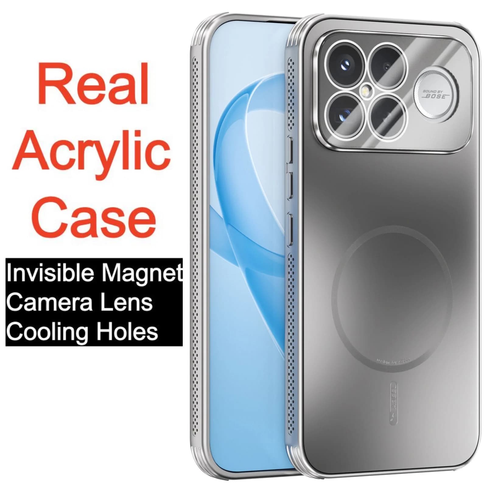 Custodia in acrilico autentico per Xiaomi Poco F8 F7 Ultra Pro, con ricarica wireless magnetica invisibile e protezione per l'obiettivo della fotocamera