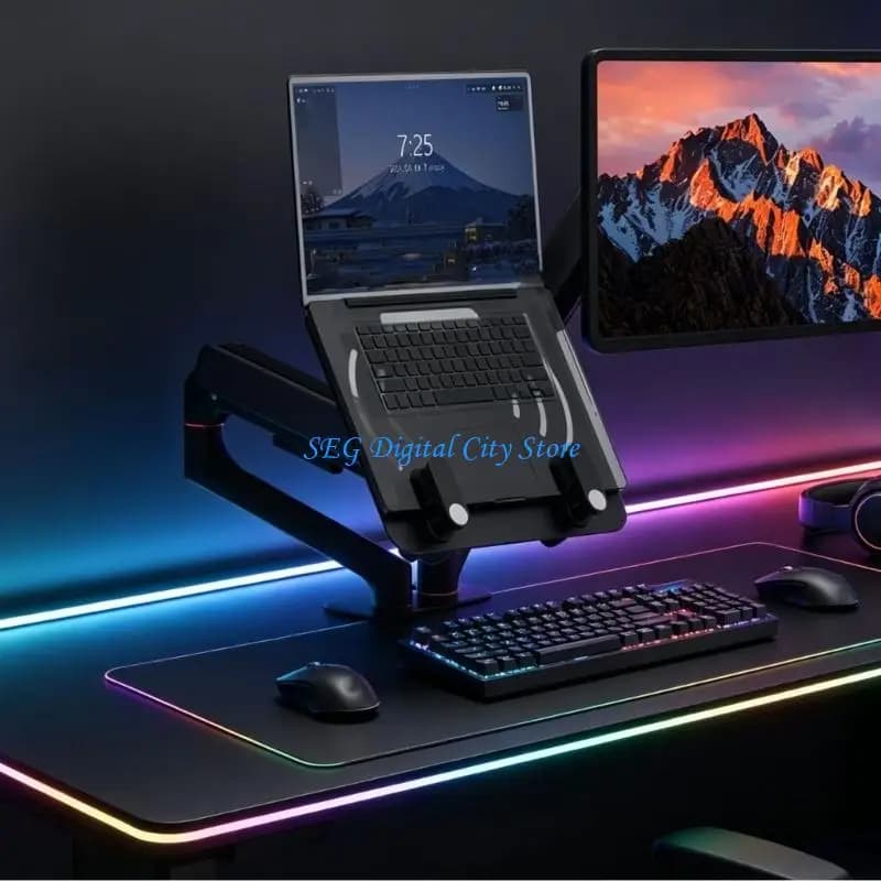 U75B VESA Monitor and Laptop Desk Mount, Double Arm Gas Spring Stand with Vented Tray for Office Workstations and Study