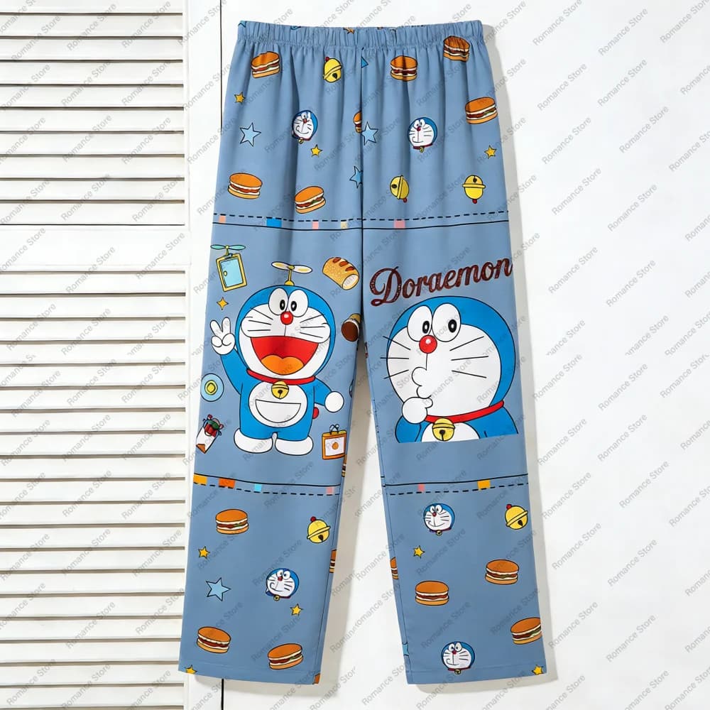 Pantaloni da Notte Doraemon Cartoon per Donna e Uomo, Morbidi con Elastico in Vita, Abbigliamento da Casa, Pantaloni Casual da Notte, Pigiami