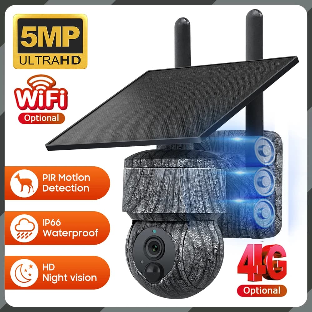 5MP 4MP WIFI Wireless PTZ Telecamera solare 4G SIM con pannello solare Audio bidirezionale Protezione di sicurezza Telecamera CCTV Batteria Cam UBOX
