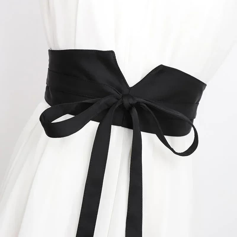 2024 Elegante abito quotidiano Cintura da donna impreziosita in raso nero Corsetto a vita larga Cintura accessoria kimono in stile giapponese importata
