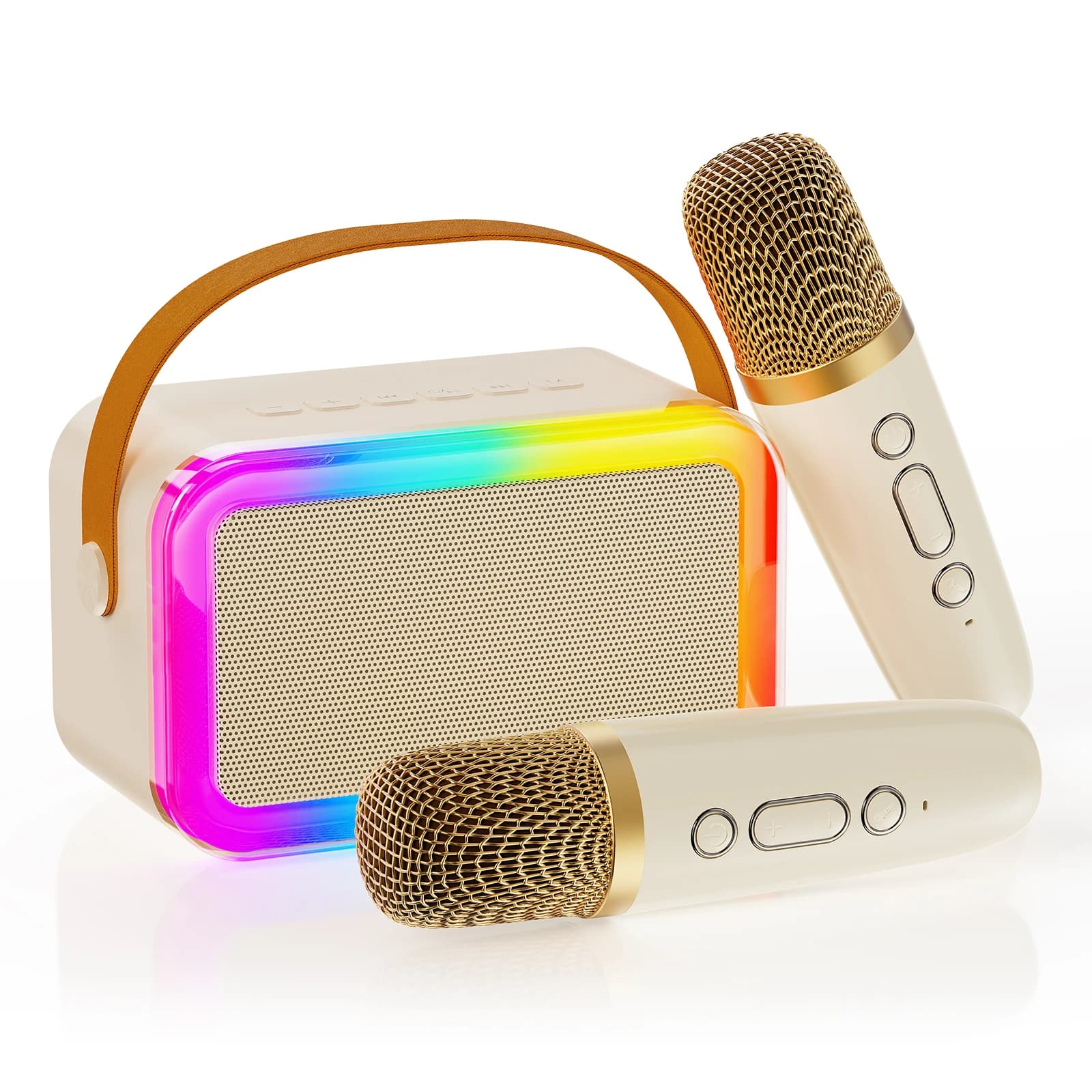 Mini macchina per karaoke con altoparlante Bluetooth portatile con 2 microfoni wireless e luci a LED per riunioni di feste domestiche, compleanni di Natale