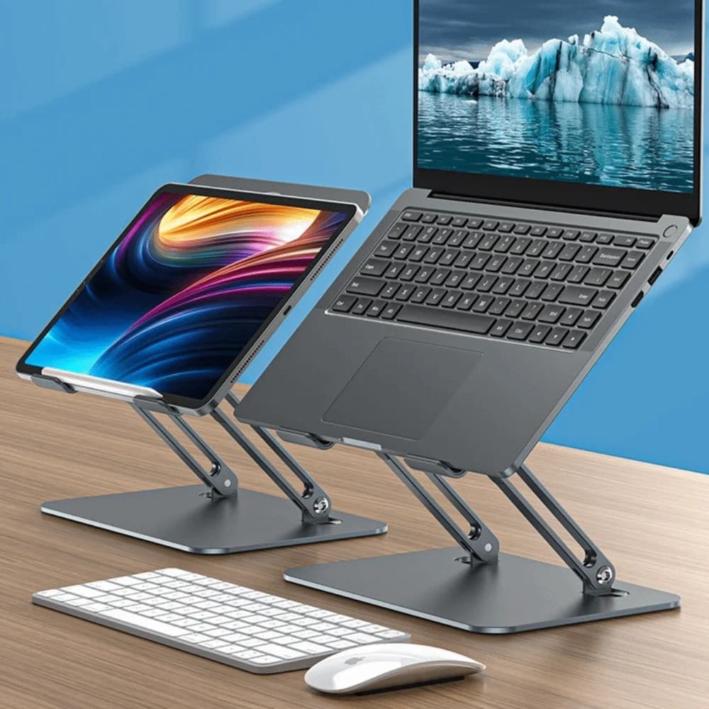 Supporto per laptop in acciaio al carbonio con ventola Tappetino antiscivolo Dispositivo di raffreddamento per laptop regolabile in altezza Supporto per tablet silenzioso e durevole per 10-17 pollici