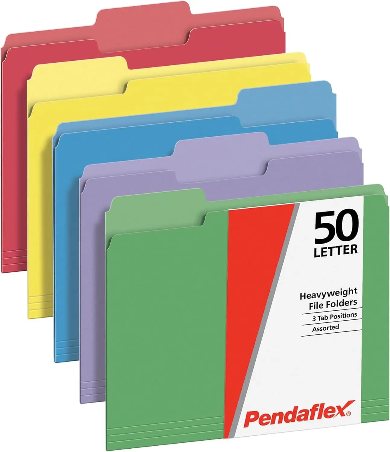 Confezione da 50 Cartelle Portadocumenti Resistenti, Formato Lettera con 3 Linguette e Colori Assortiti per Organizzazione a Scuola, Ufficio e Casa