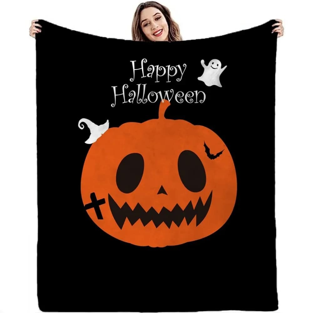 1 pezzo di coperta a tema limitato per Halloween, delicata sulla pelle, modello fantasma di zucca, coperta multifunzionale per divano, decorazione per la casa