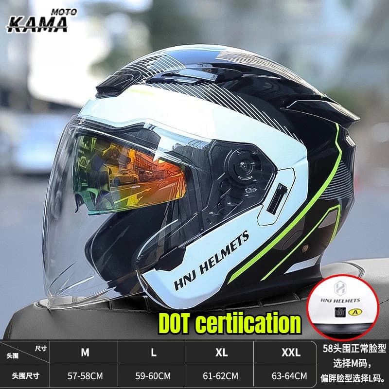 Motorcycle helmet Certification DOT Open helmet 3/4 for men and women Motorcycle helmet Double lens Visiera sun visor Bike helmets scooter