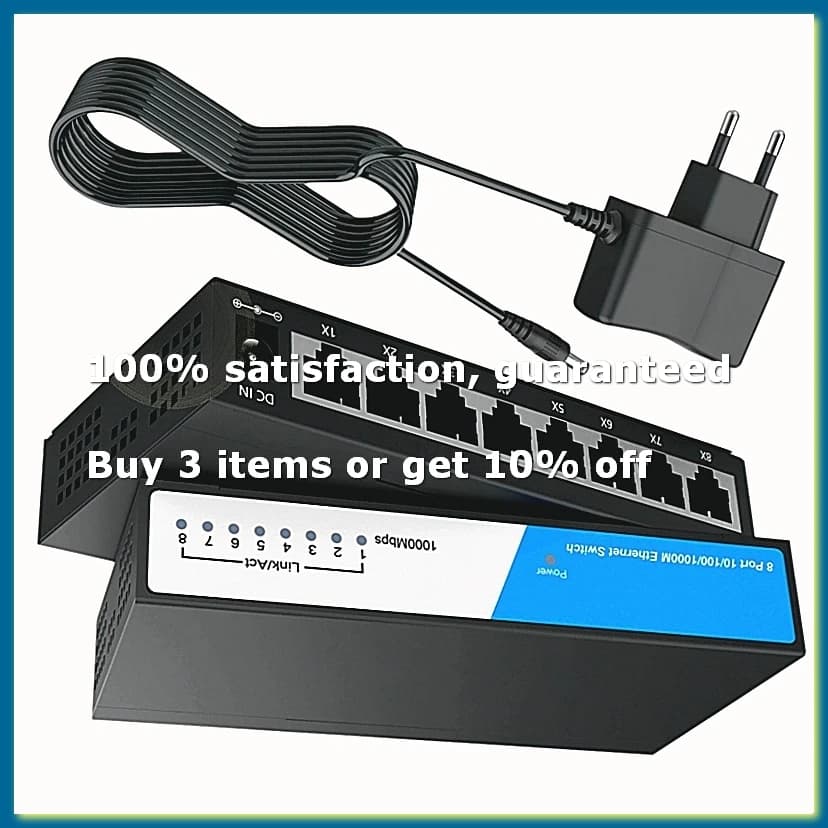 8 Port Gigabit Ethernet Switch RJ45 Hub Internet Splitter Smart Switch Ethernet Network Switch 10/100/1000Mbps EU Plug-WDL