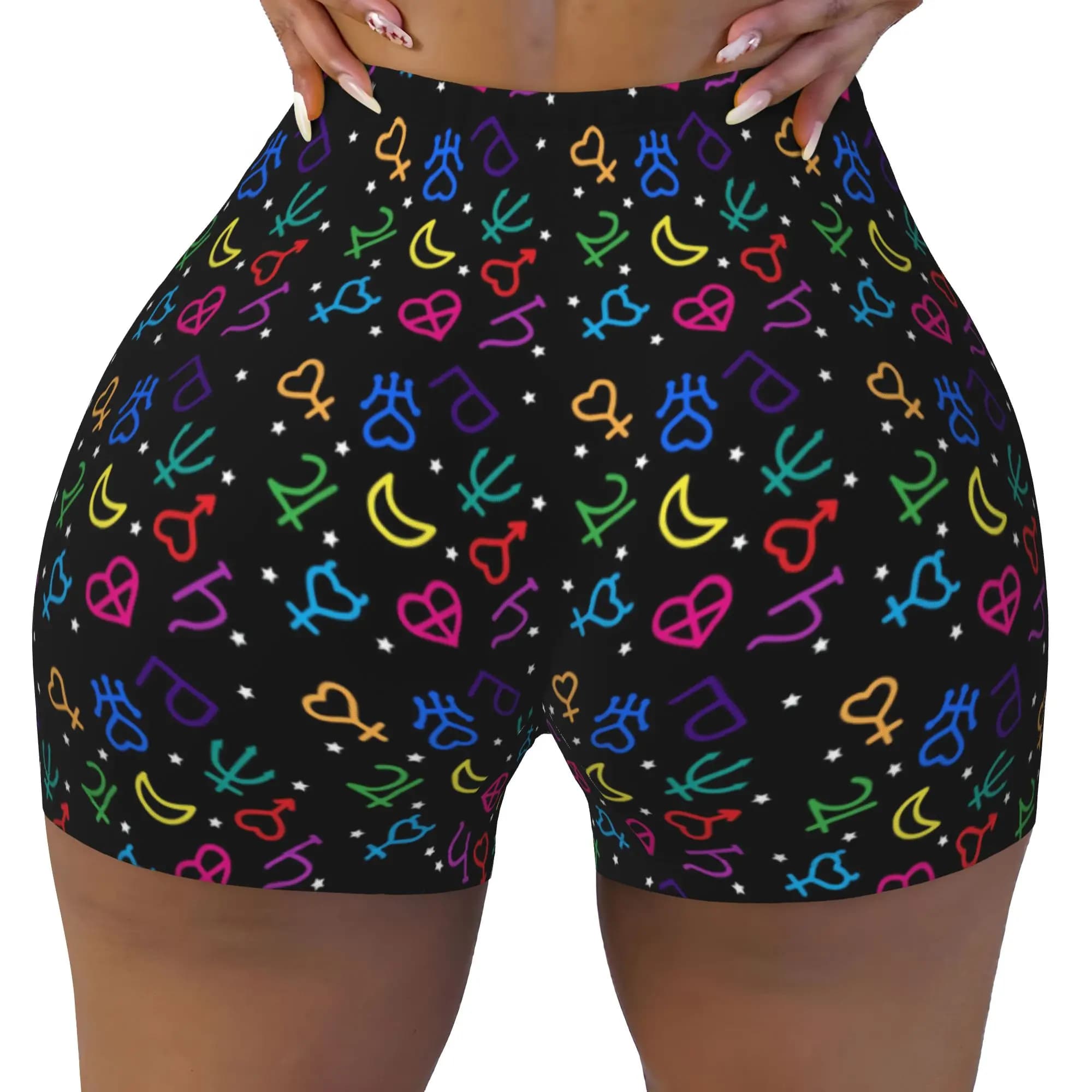 Rainbow Planetary Symbols Superhero Sailor Running Volleyball Gym Shorts for Women Shojo Girl Moon Athletic Workout Yoga Shorts