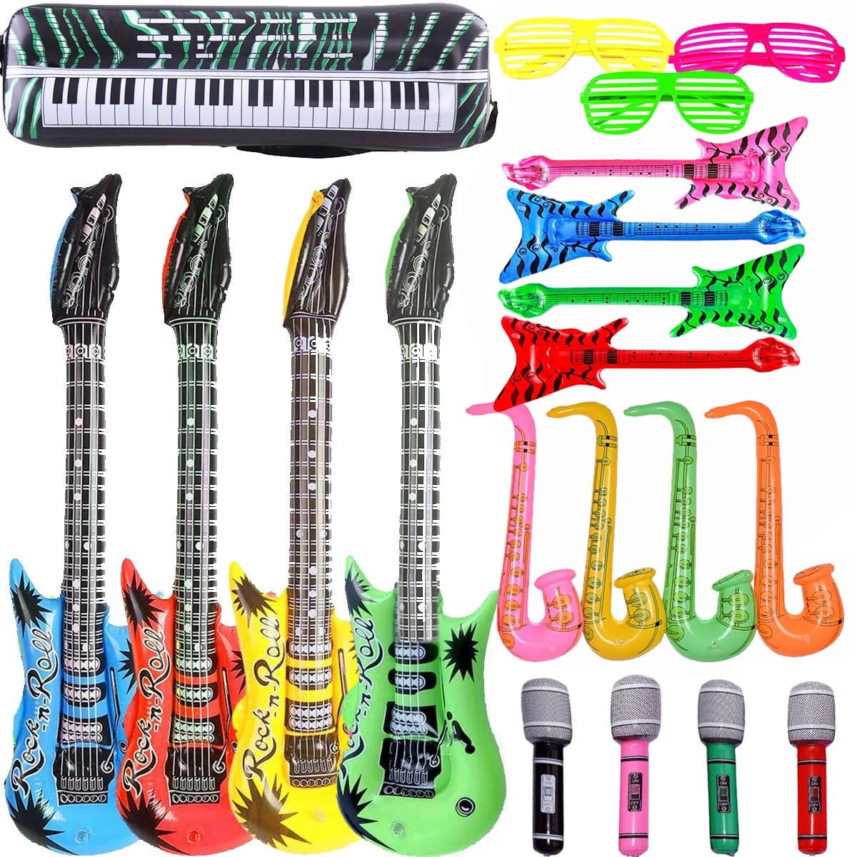 Inflatable Rock Toy Guitar Balloon Inflatable Microphones Shutter Shading Glasses Saxophone Keyboard Piano 80s 90s Party Decor