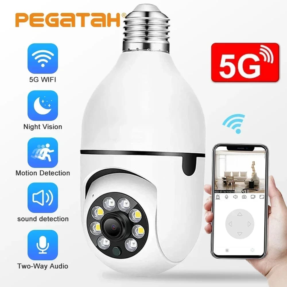 2 Telecamere WiFi E27 5G con Visione Notturna a Colori, Audio Bidirezionale, Monitoraggio Bambini, Tracciamento Automatico, Telecamera di Sicurezza Domestica CCTV