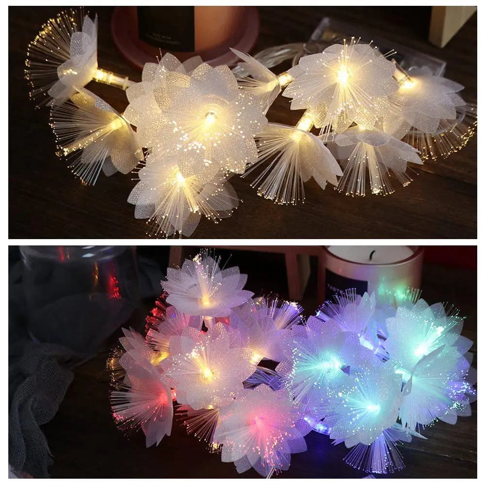 Luci della stringa del fiore della fibra ottica del LED Lampade leggiadramente a doppio strato alimentate a batteria Flash 1.5M/3M Luci del fiore dell'albero di Natale