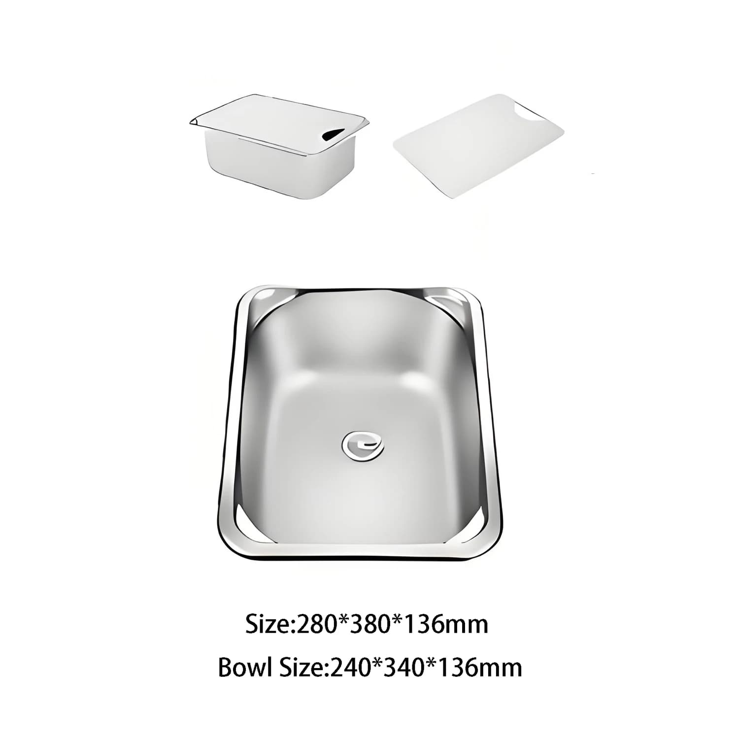 Lavello per camper/marino con coperchio e tagliere, acciaio inossidabile 304 senza piombo, per camper/yacht/caravan/cucina per camper