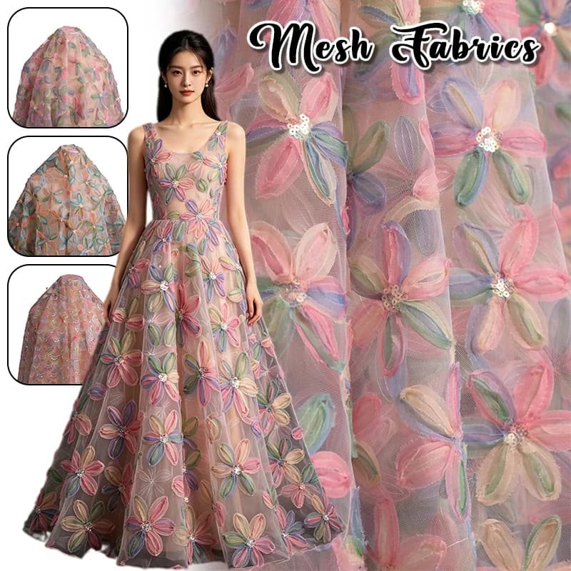 50x150cm Mesh Embroidered Fabric Flower Patterned Sequinned Clothing Dresses Designer Fabrics Handmade DIY Sewing Accessories