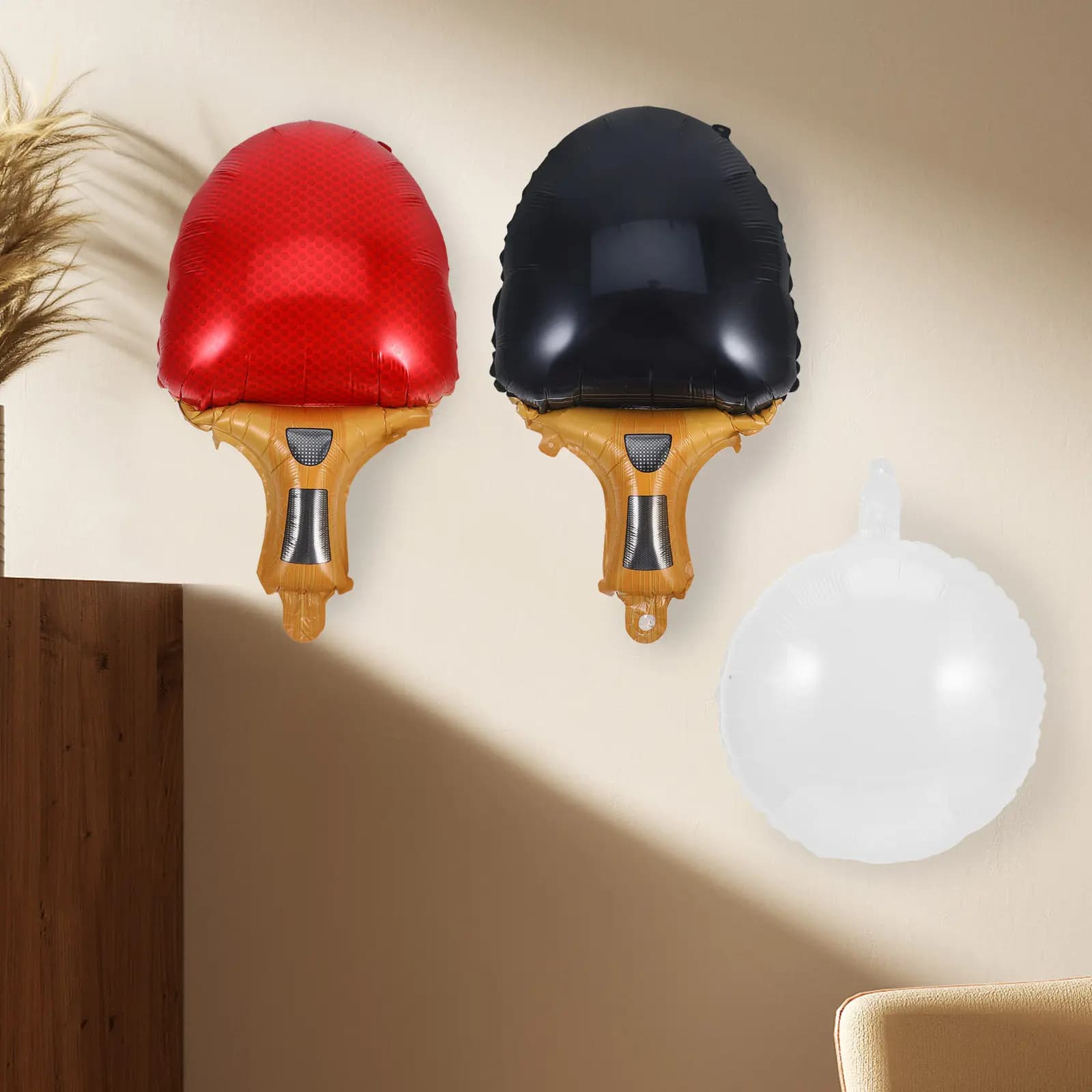1 set di palloncini da ping pong che sembrano palline e racchette reali, decorazione divertente per feste di compleanno, competizioni ed eventi.