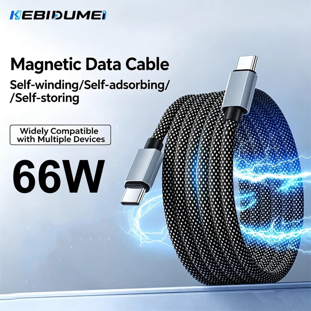 KEBIDUMEI 66W Type C to Type C Magnetic Suction Anti Winding Fast Charging Cable 1M USB Phone Data Charge Cable for Phone