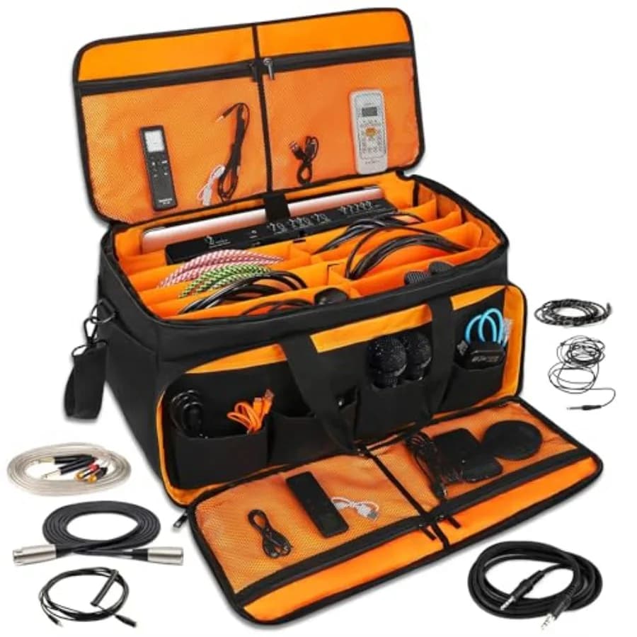 Borsa Organizer per Cavi e Borsa DJ per Musicisti: Borsa Gig Bag Resistente con Scomparto per Laptop da 17 Pollici e Divisori per Accessori DJ e Attrezzatura