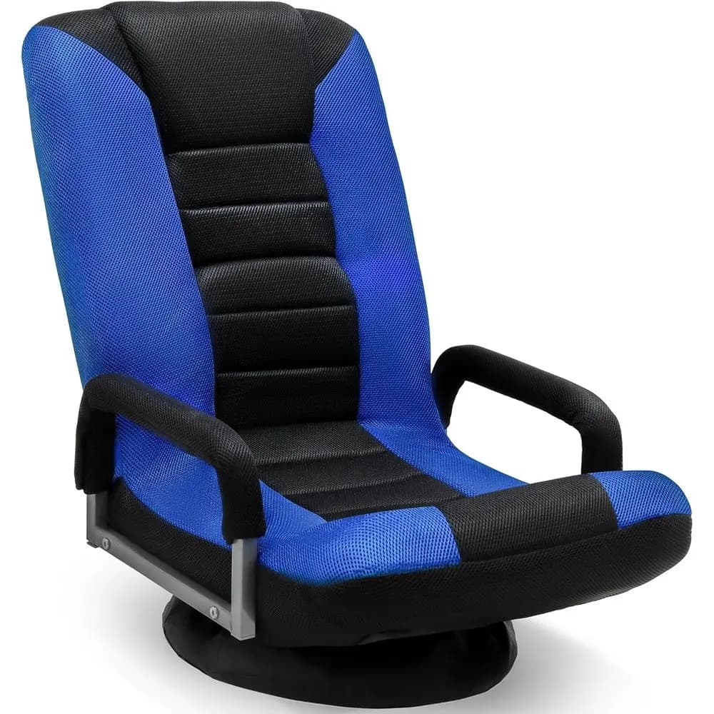 Sedia da gaming regolabile con reclinazione multiposizione, braccioli rimovibili, spazio portaoggetti, blu con strisce nere
