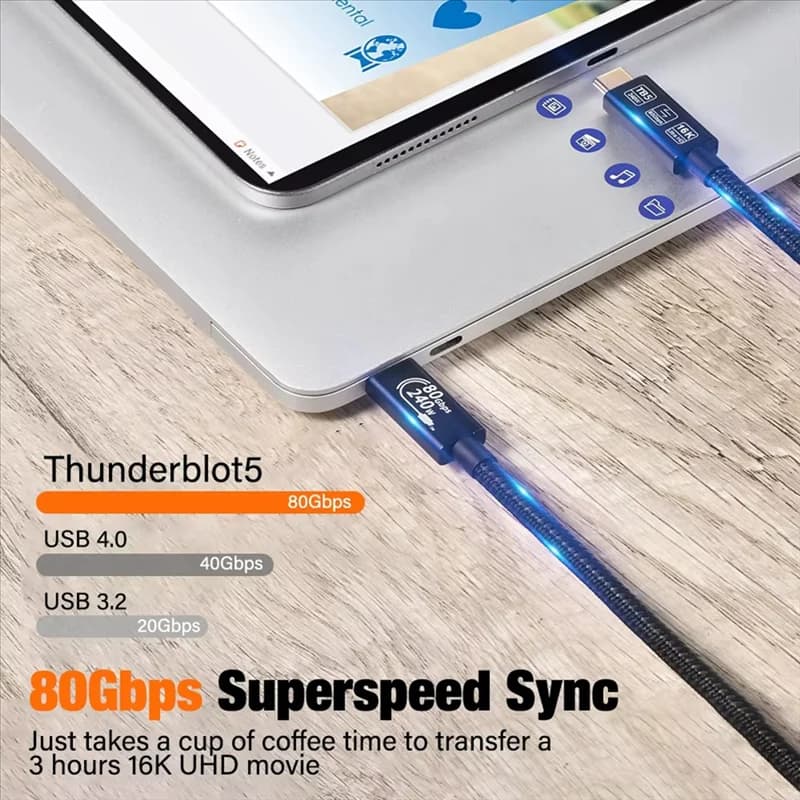 B03B-1M Cavo coassiale Thunderbolt 5 Cavo di ricarica rapida da 240 W 16 K Archiviazione dati super veloce per monitor USB C