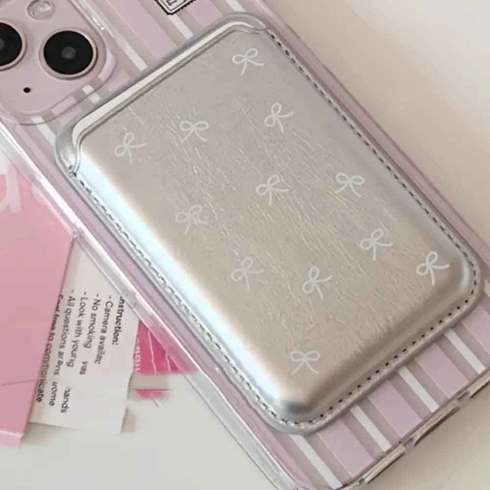 Portafoglio magnetico Porta carte Accessorio per telefono INS Coreano Fiocco carino per custodia per telefono con clip magnetica per carta Magsafe per telefono 12 - 17