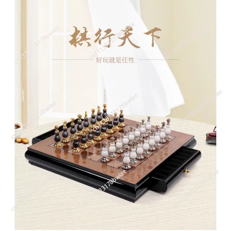 High-end wooden chess set training kit with creative zinc alloy baked enamel chess pieces - perfect for living room games
