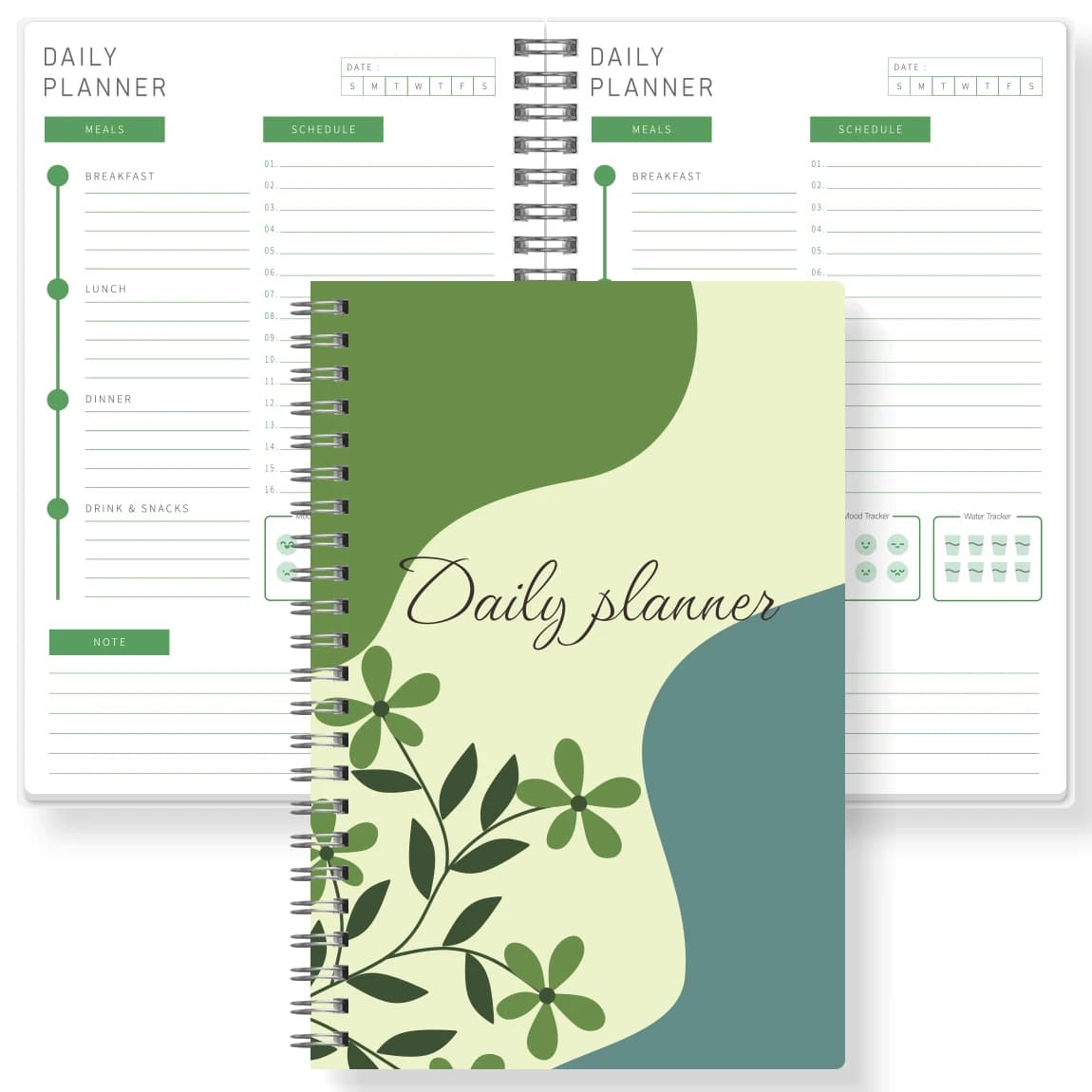 1PC A5 Daily Planner Spiral Notebook, Floral Minimal Daily Organizer with To-Do List, Notes & Productivity Pages