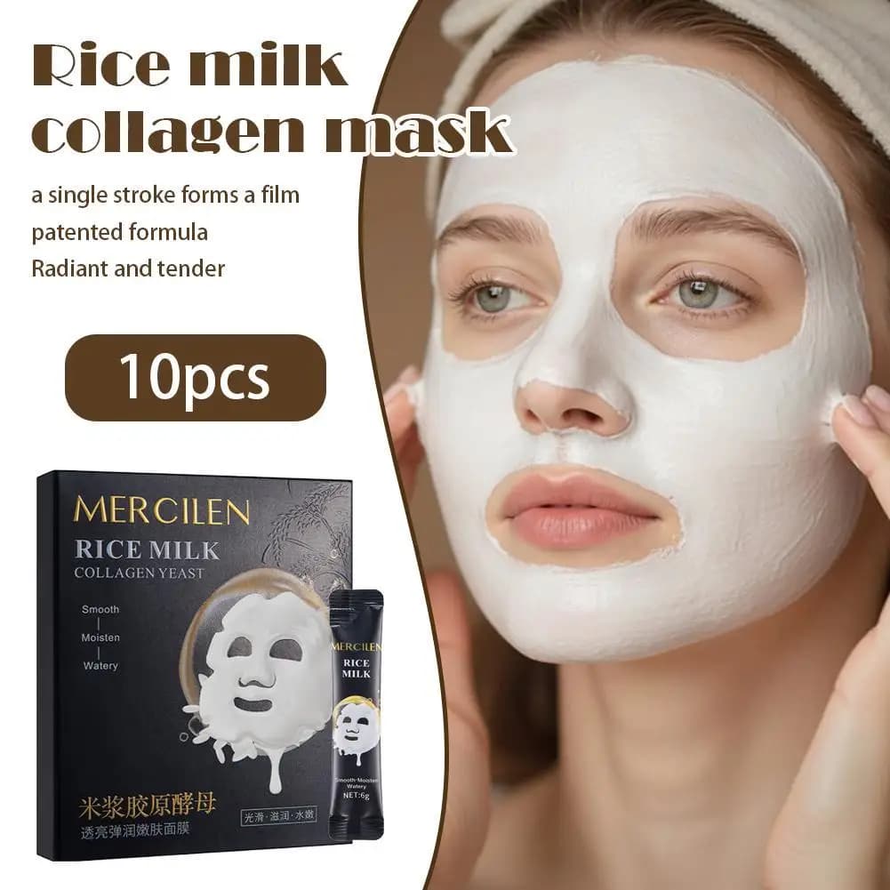 Collagen Mask and Rice Milk 10pz, Mask Peel-Off Illuminant and Rassodante, Hydrating for a Soft and Bright Skin