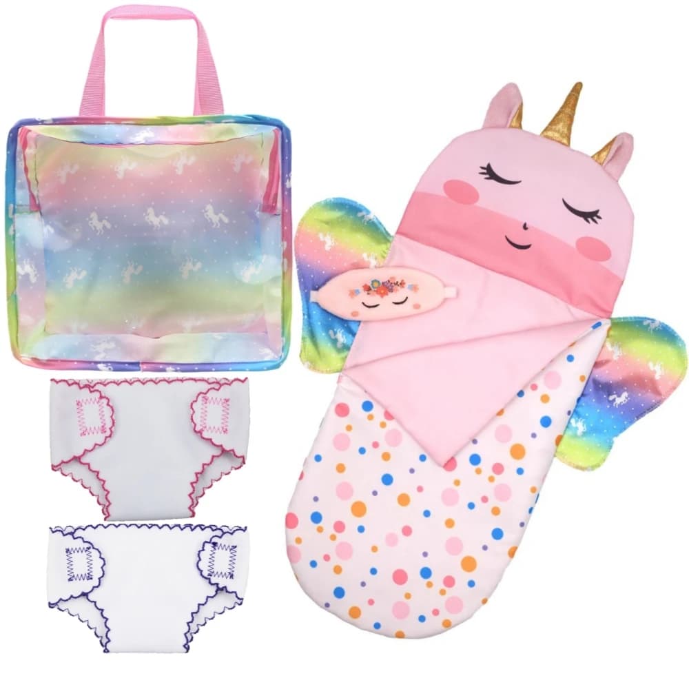 Set di borse per il trasporto di bambole per bambini + 2 pannolini + borsa per dormire 43-45 cm Accessori per vestiti per bambole appena nate Regalo di compleanno