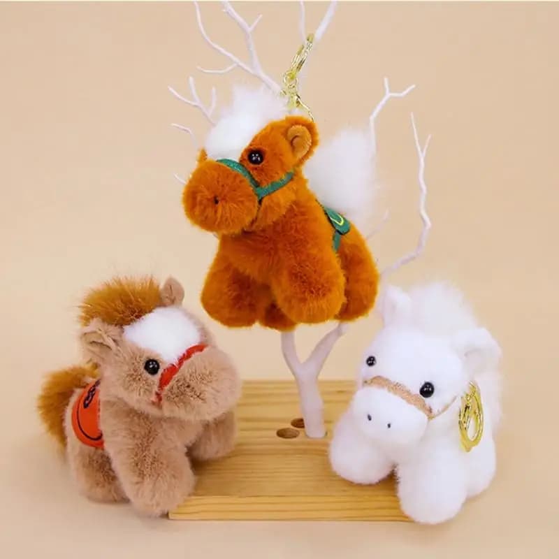 Cute Zodiac Horse Keychain Plush Toy Kawaii Stuffed Doll Bag Pendant Decoration Backpack Hanging New Year Gift